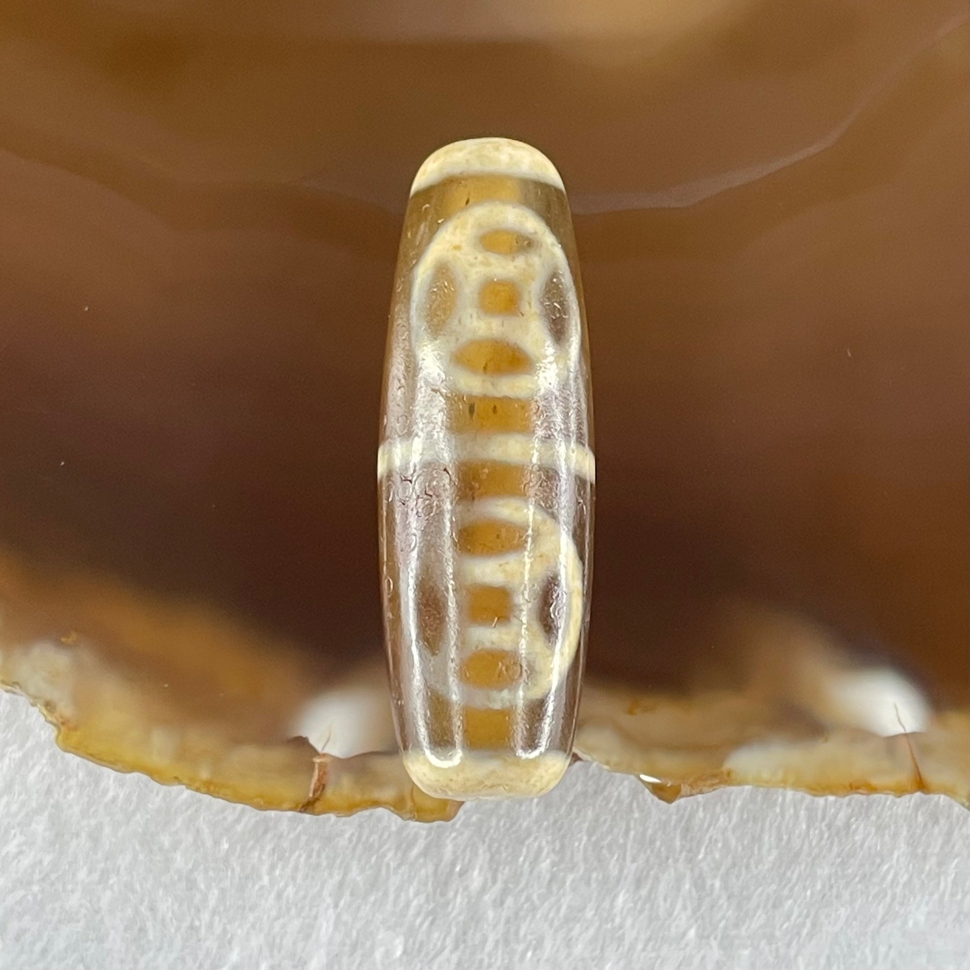 Natural Powerful Tibetan Old Oily Agate Four Coins Dzi Bead Heavenly Master (Tian Zhu) 9.37g 38.4 by 12.6mm - Huangs Jadeite and Jewelry Pte Ltd