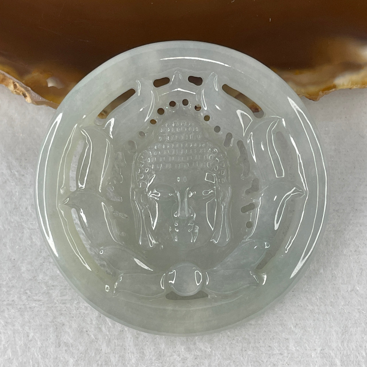 Certified Natural Type A Semi-Icy Sky Blue Jadeite Buddha Face Pendant | Masterpiece Hand-Carved Myanmar Feicui | Supreme Spiritual Enlightenment, Peace & Ultimate Protection Amulet (27.89g | 50.7x5.8mm)