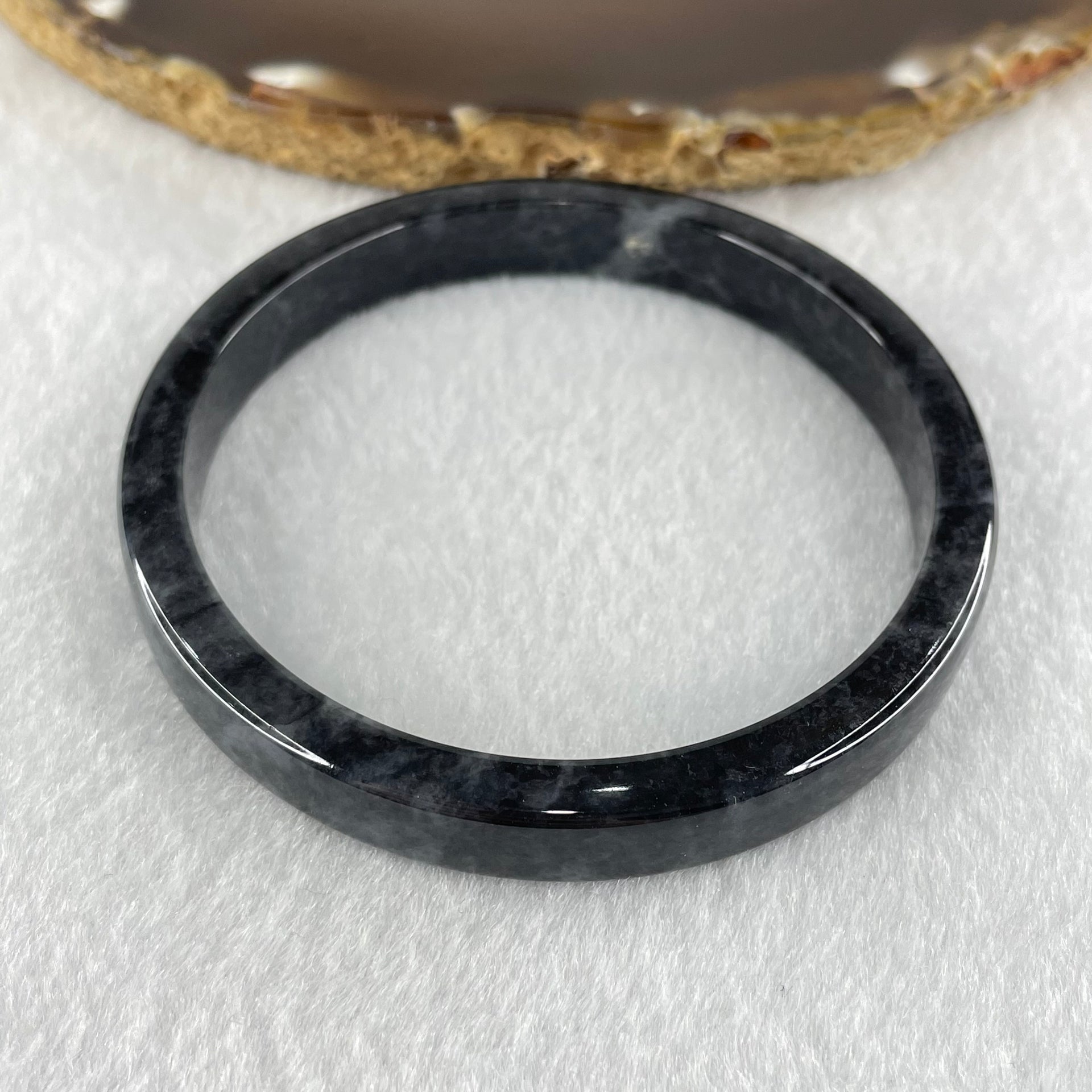 Type A Slightly Translucent to Opaque Wuji Black Grey Jadeite Bangle Internal Diameter 58.0mm 29.91g 8.7 by 5.7mm - Huangs Jadeite and Jewelry Pte Ltd