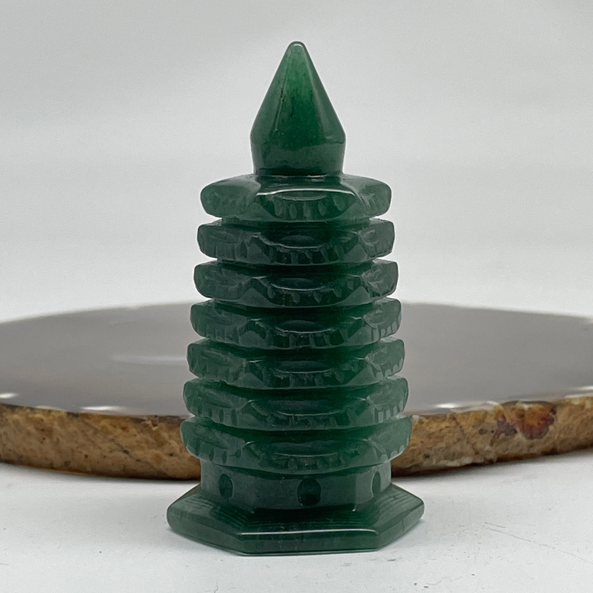 Natural Green Aventurine Pagoda Display | (96.56g | 39.5 x 35.9 x 73.1mm | Wealth Catalyst, "Wen Chang" Academic Excellence & Career Prosperity Anchor, Traditional Spatial Harmony Specimen)