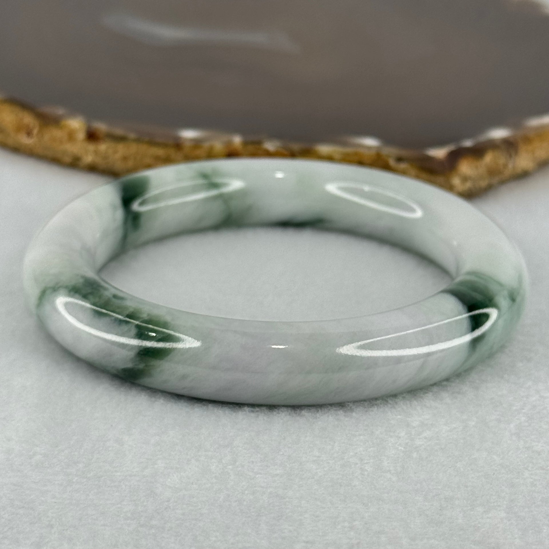 Type A Faint Lavender Green with Blueish Green Patches Jadeite Bangle Internal Diameter 57.0mm 74.41g 12.0 by 11.4mm (Slight Internal Lines） - Huangs Jadeite and Jewelry Pte Ltd