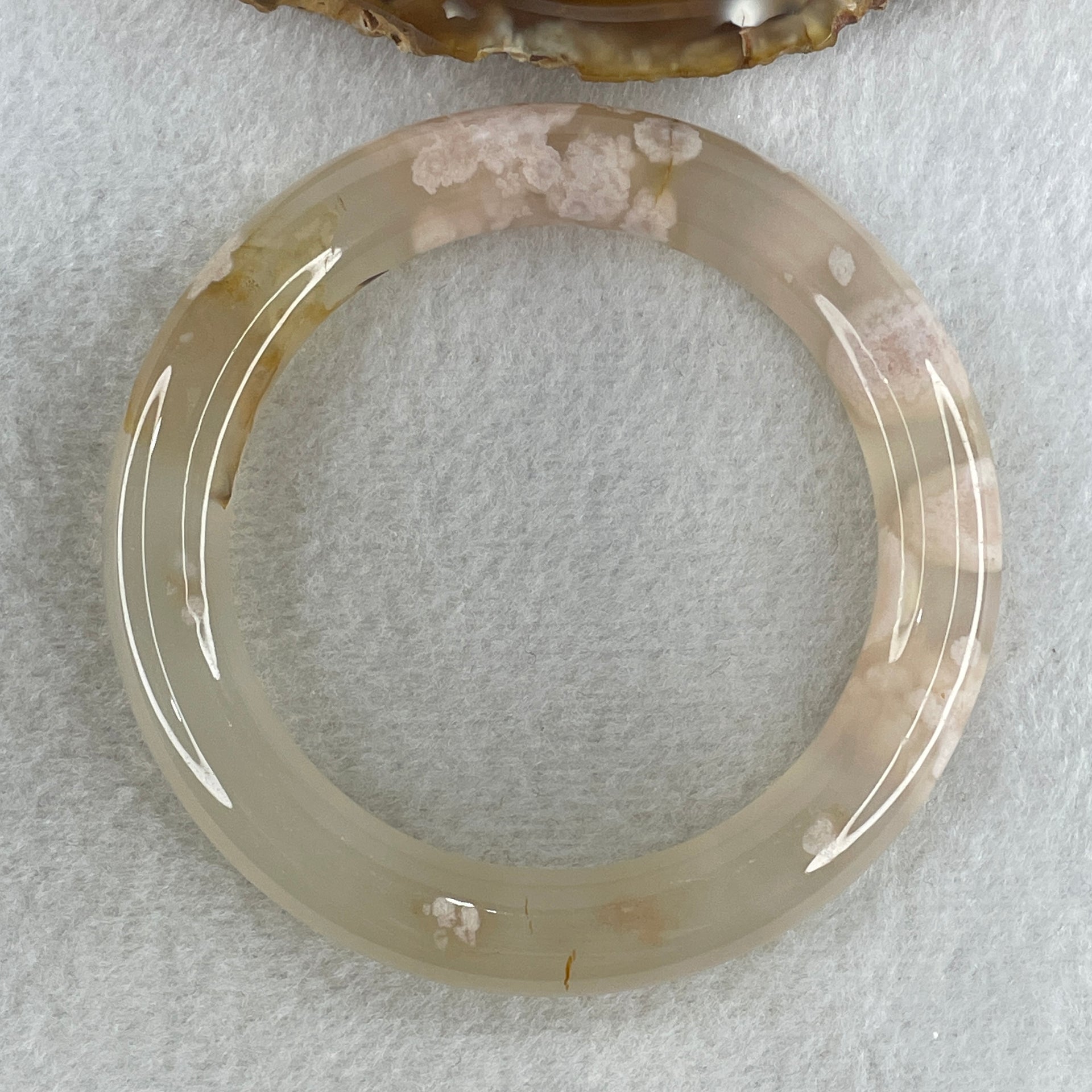 Natural Faint Yellow Flower Agate Bangle 58.92g Internal Diameter 58.8mm 11.8 by 12.3mm (Perfect) - Huangs Jadeite and Jewelry Pte Ltd