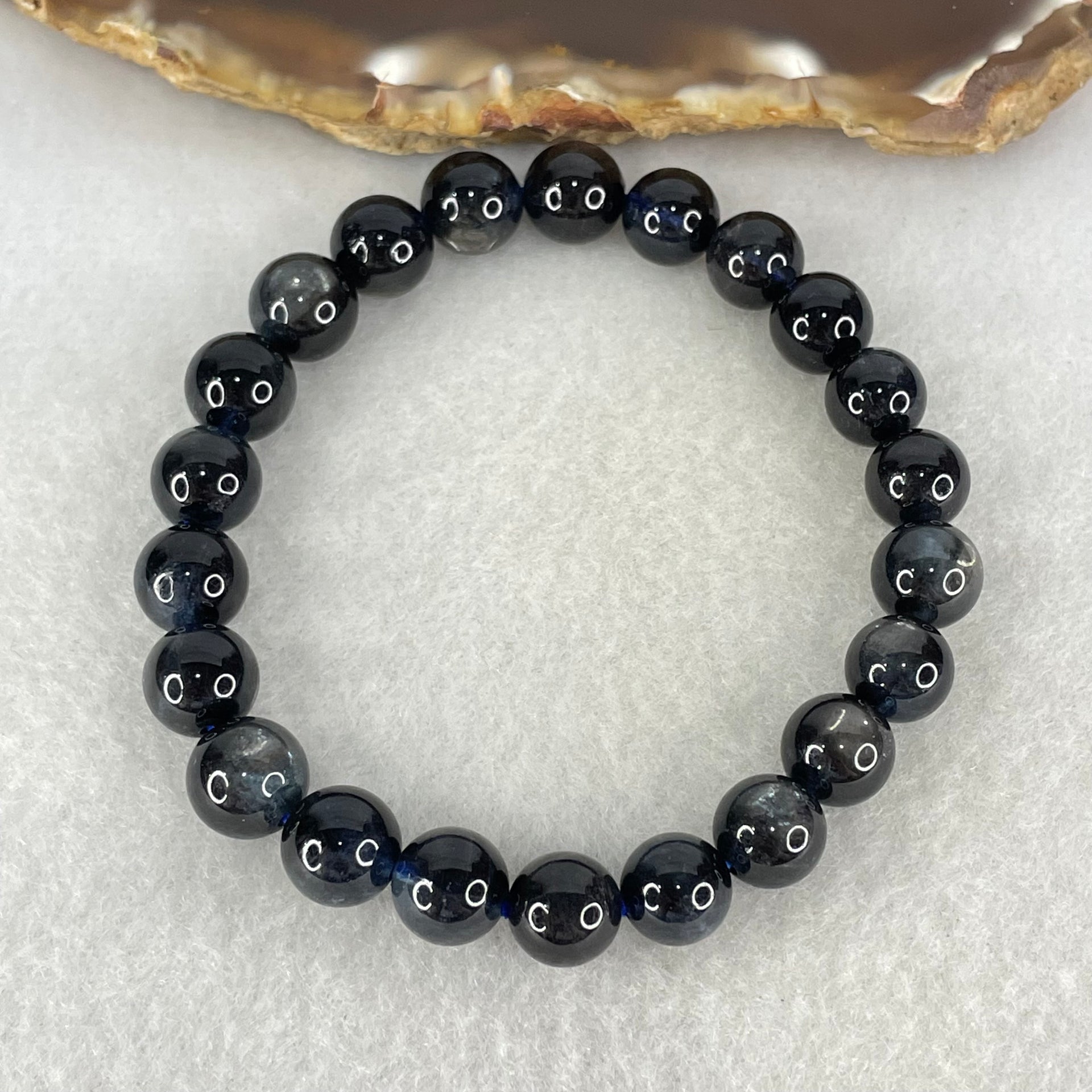 Good Grade Natural Devils Blue Beryl Aquamarine Beads Bracelet 18.41g 15cm 8.8mm 22 Beads - Huangs Jadeite and Jewelry Pte Ltd