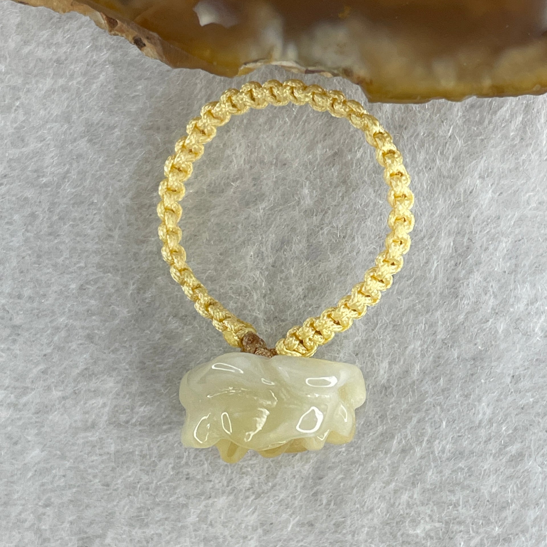Natural Type A Light Yellow Jadeite Flower String Elastic Ring 2.75g 13.7 by 14.2 by 7.7mm US 7 HK 16.5 - Huangs Jadeite and Jewelry Pte Ltd
