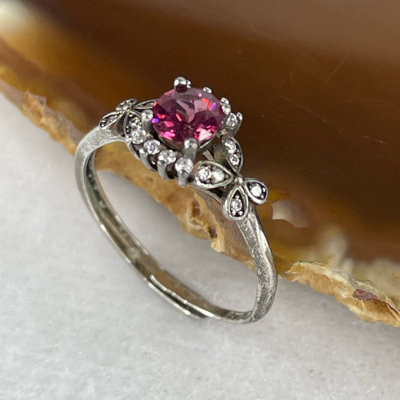 Natural Pink Cubic Zirconia Ring in S925 Sliver 1.53g 5.4 by 4.9 by 3.0mm (Adjustable Size) - Huangs Jadeite and Jewelry Pte Ltd