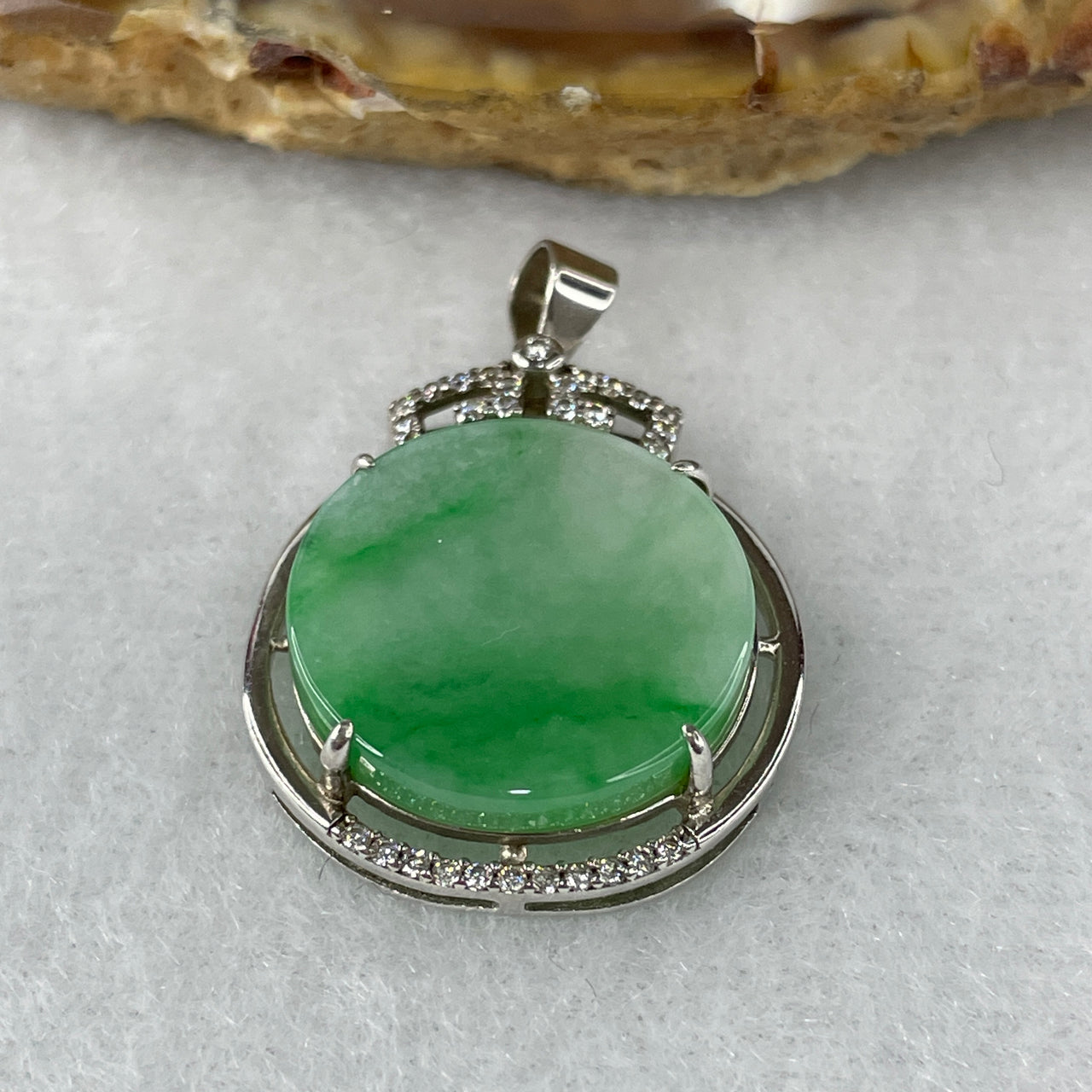 Certified Natural Type A Green & Apple Green Piao Hua Jadeite Round Wu Shi Pai Pendant | Premium S925 Sterling Silver Setting | Authentic Myanmar Feicui Universal Peace & Protection Safety Amulet (3.43g | 16.4x2.5mm)