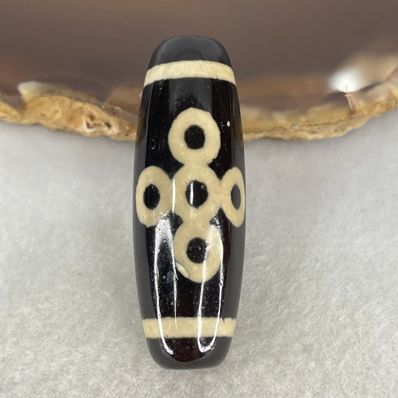 Natural Powerful Tibetan Old Oily Agate 5 Eyes Lightning Dzi Bead Heavenly Master (Tian Zhu) 五眼闪电天珠  10.91g 40.2 by 13.6mm - Huangs Jadeite and Jewelry Pte Ltd