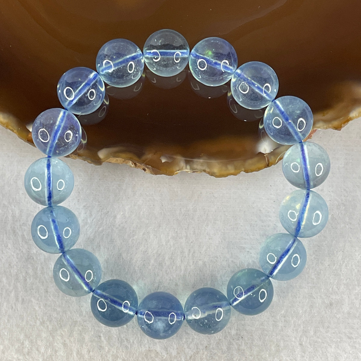 Certified Good Grade Natural Aquamarine Beads Bracelet | 16cm with 17 Beads 12.3mm (42.63g | Ocean Blue Translucency | Throat & Third Eye Chakra Harmony, Tranquil Communication & Serene Wealth Shield)