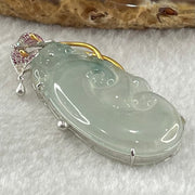 Type A Icy Colourless Jadeite Dragon on Ruyi with Diamonds and Rubilite in 18K White and Yellow Gold 11.22g 42.0 by 21.9 by 3.5mm - Huangs Jadeite and Jewelry Pte Ltd