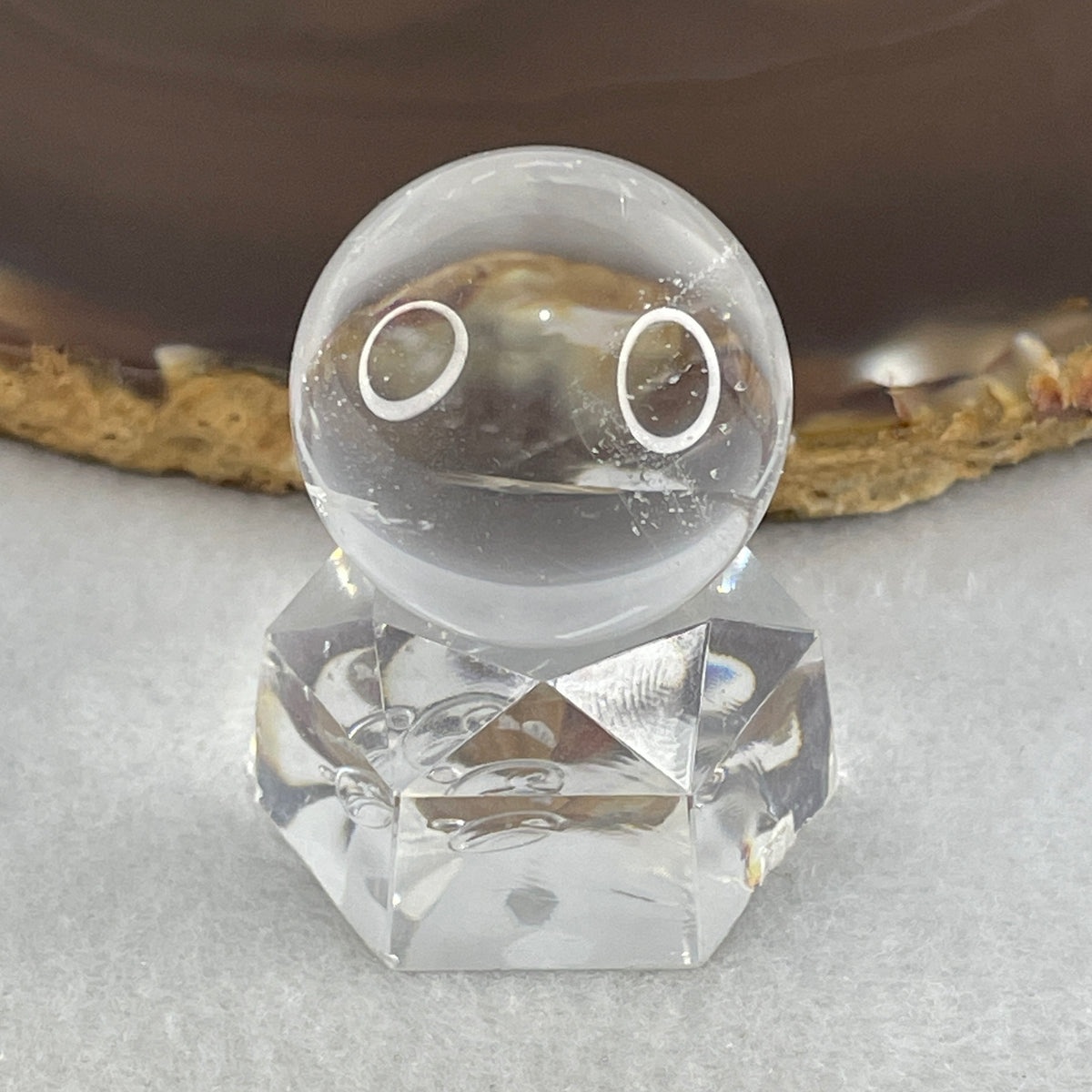 Good Grade Clear Quartz Sphere Display with Clear Acrylic Stand | Clarity Orb & Pure Light Focus Accent (23.27g | 25.5x35.0mm | Harmonizer, Energy Amplifier, Mind De-Clutterer & Feng Shui Purification Anchor)