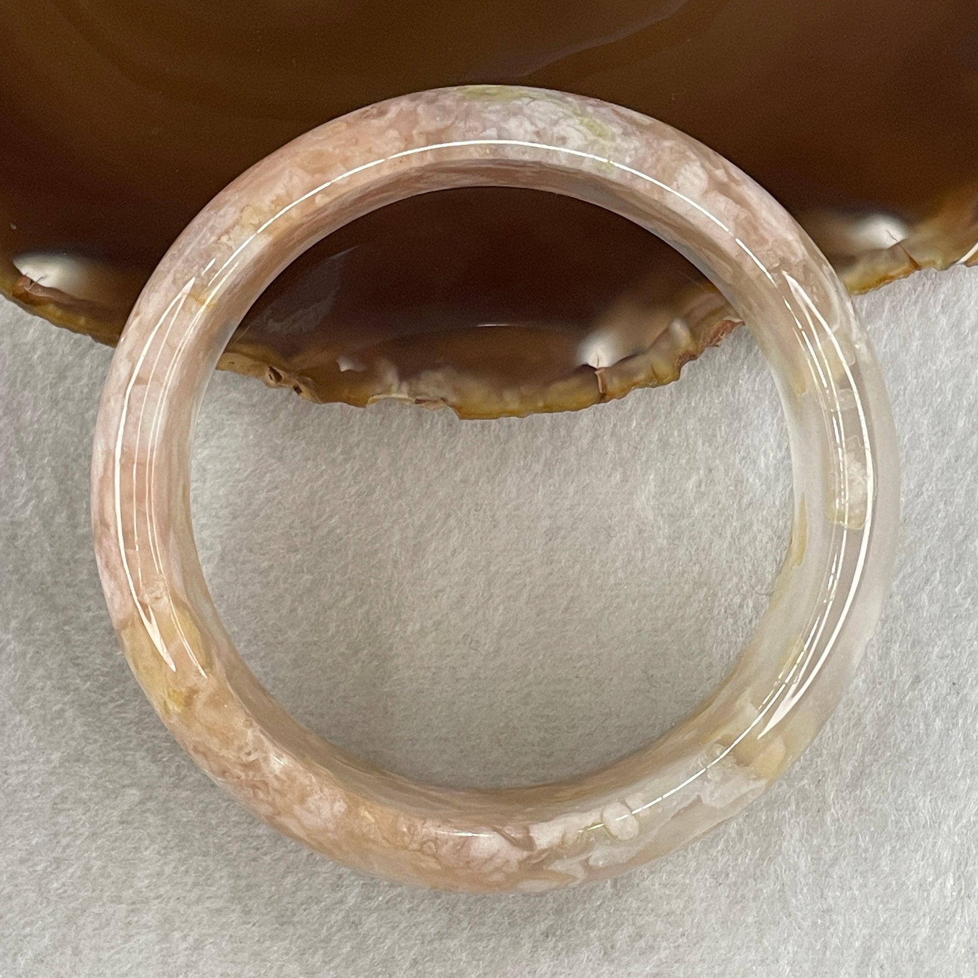 Natural Pinkish Flower Agate Bangle 85.96g Internal Diameter 62.5mm 23.1 by 9.1mm (Perfect) - Huangs Jadeite and Jewelry Pte Ltd