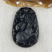 Type A Opaque to Partial Translucent Black Omphacite Jadeite Rat Pendant 25.17g 59.7 by 40.3 by 9.4mm - Huangs Jadeite and Jewelry Pte Ltd
