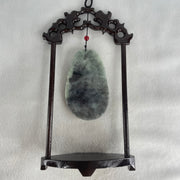 Type A Green With Wuji Grey Piao Hua Jadeite Ksitigarbha Bodhisattva, 地藏王菩萨, the Bodhisattva of Great Aspiration Display 178.8g 111.7 by 51.8 by 200.0mm - Huangs Jadeite and Jewelry Pte Ltd