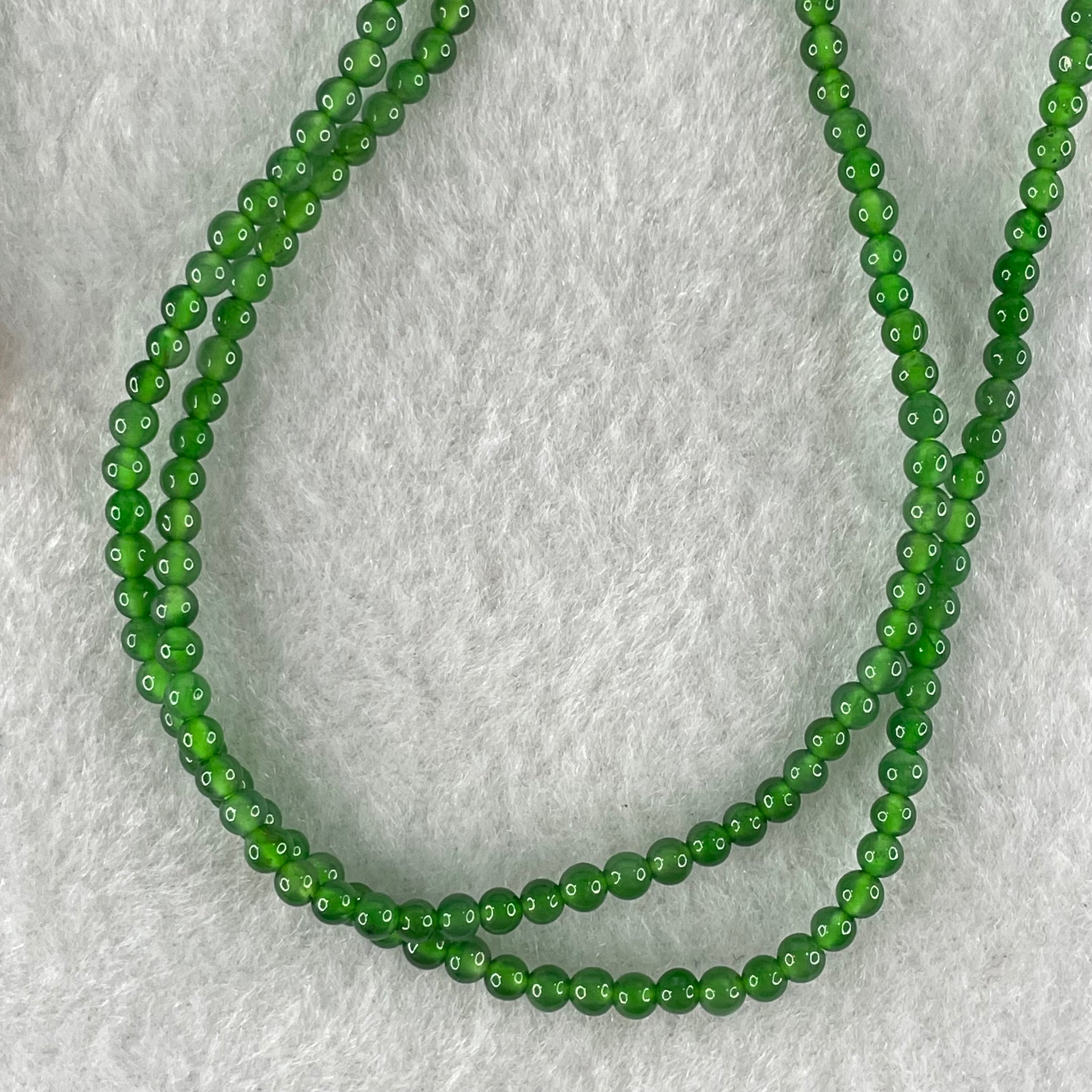 Rare Tengchong Raw Stone Association Certified Type A Highly Translucent Green Jadeite Beads Necklace 8.44g 54g 2.40 to 2.92mm With NGI Cert 82838749 - Huangs Jadeite and Jewelry Pte Ltd
