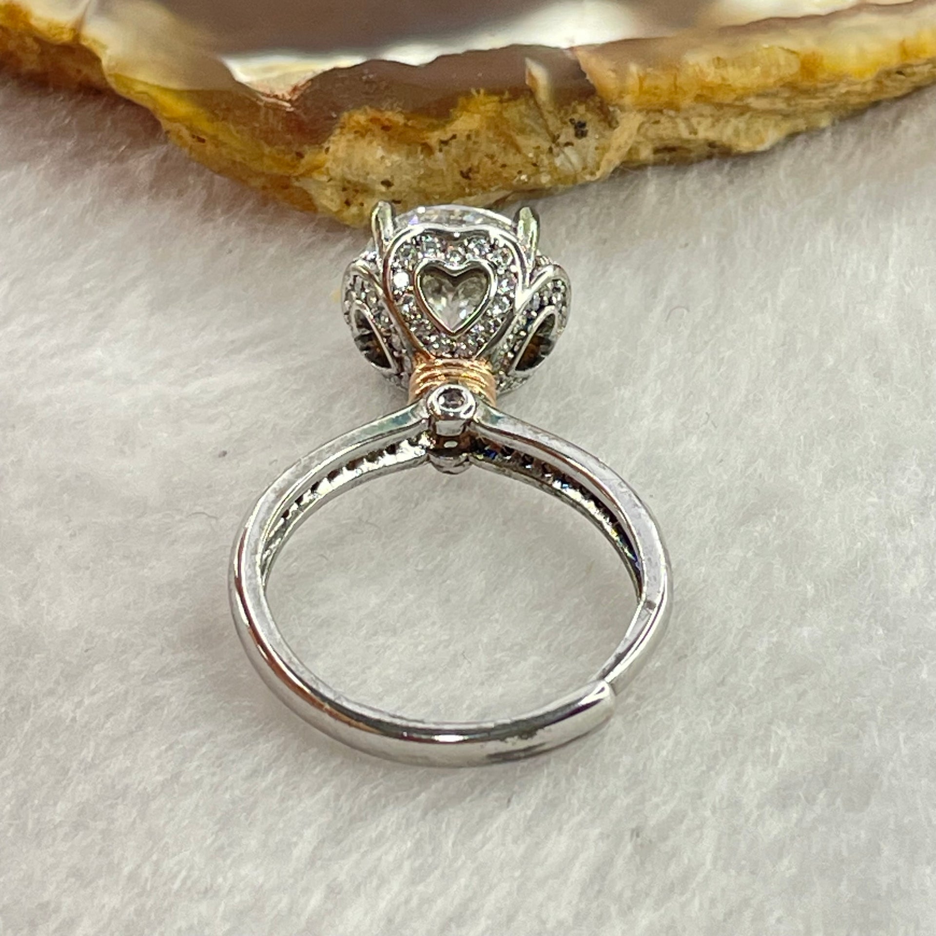 Colourless Cubic Zirconia with Crystals In S925 Sliver Ring (Adjustable Size) 4.33g 8.6 by 5.5mm - Huangs Jadeite and Jewelry Pte Ltd