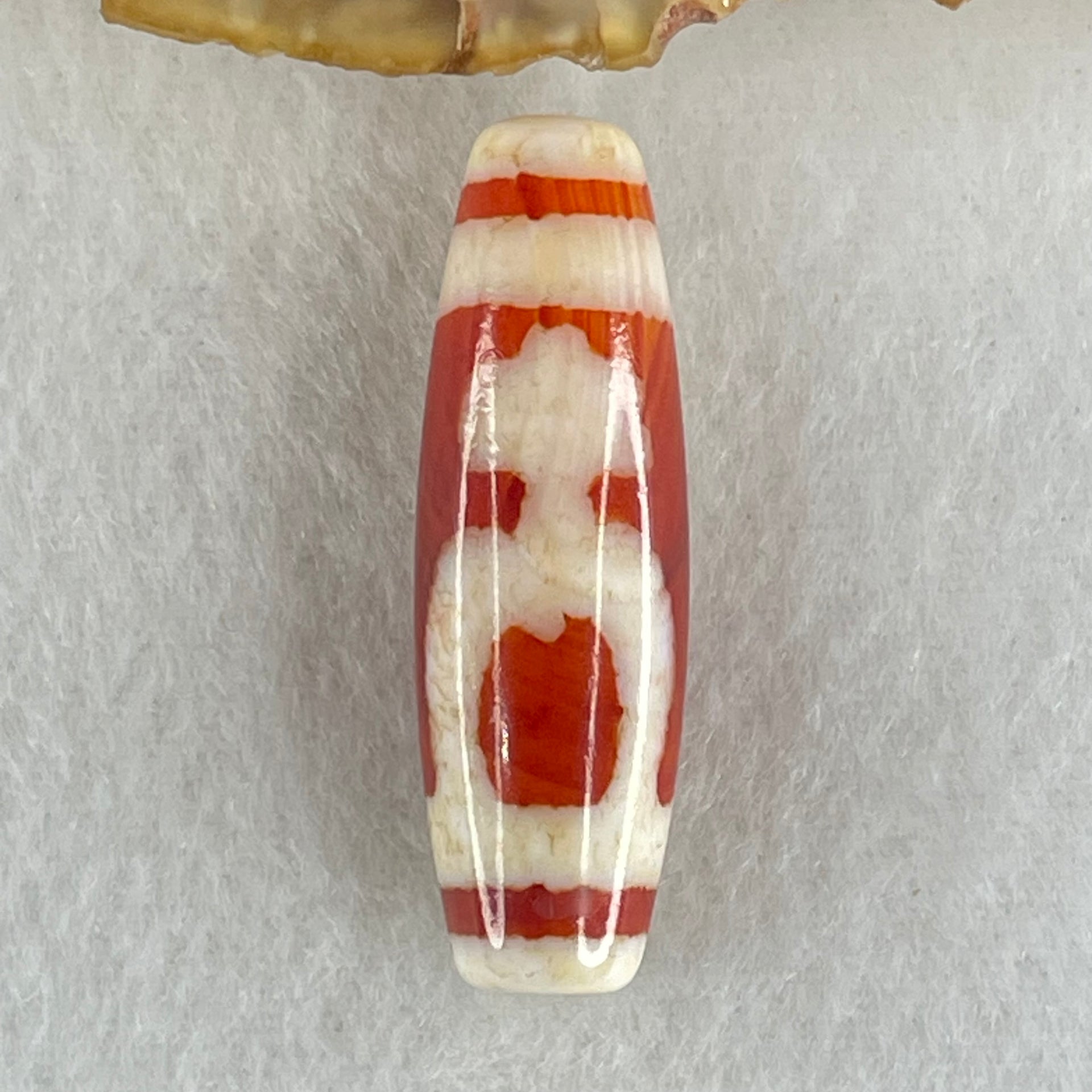 Natural Powerful Tibetan Old Oily Red White Agate 2 Nectar Vessel Dzi Bead Heavenly Master (Tian Zhu) 花蜜容器天珠 8.00g 37.9 by 11.9mm - Huangs Jadeite and Jewelry Pte Ltd