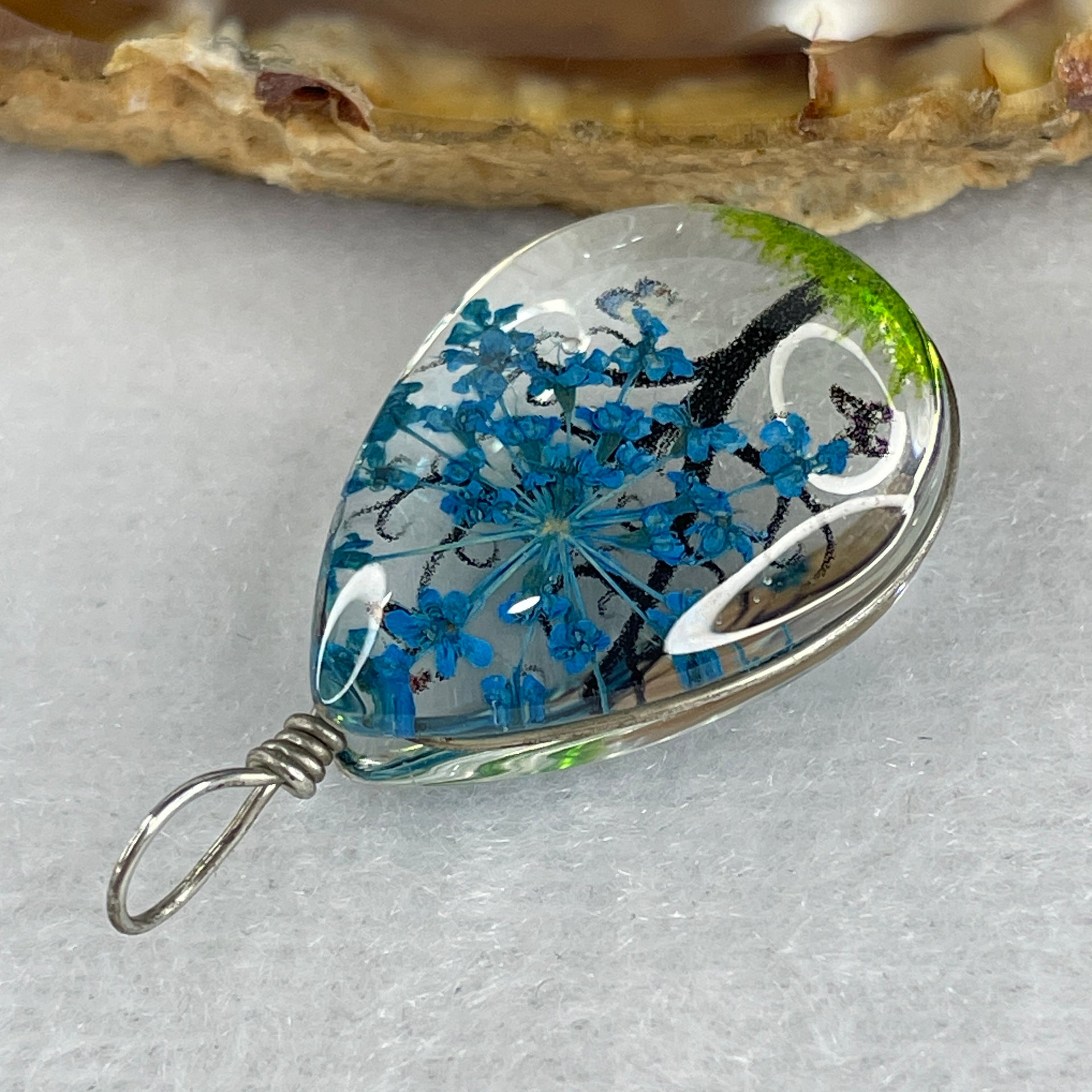 Man Made Bule with Brown Glass Tree Charm 5.11g 24.8 by 18.0 by 9.8mm - Huangs Jadeite and Jewelry Pte Ltd