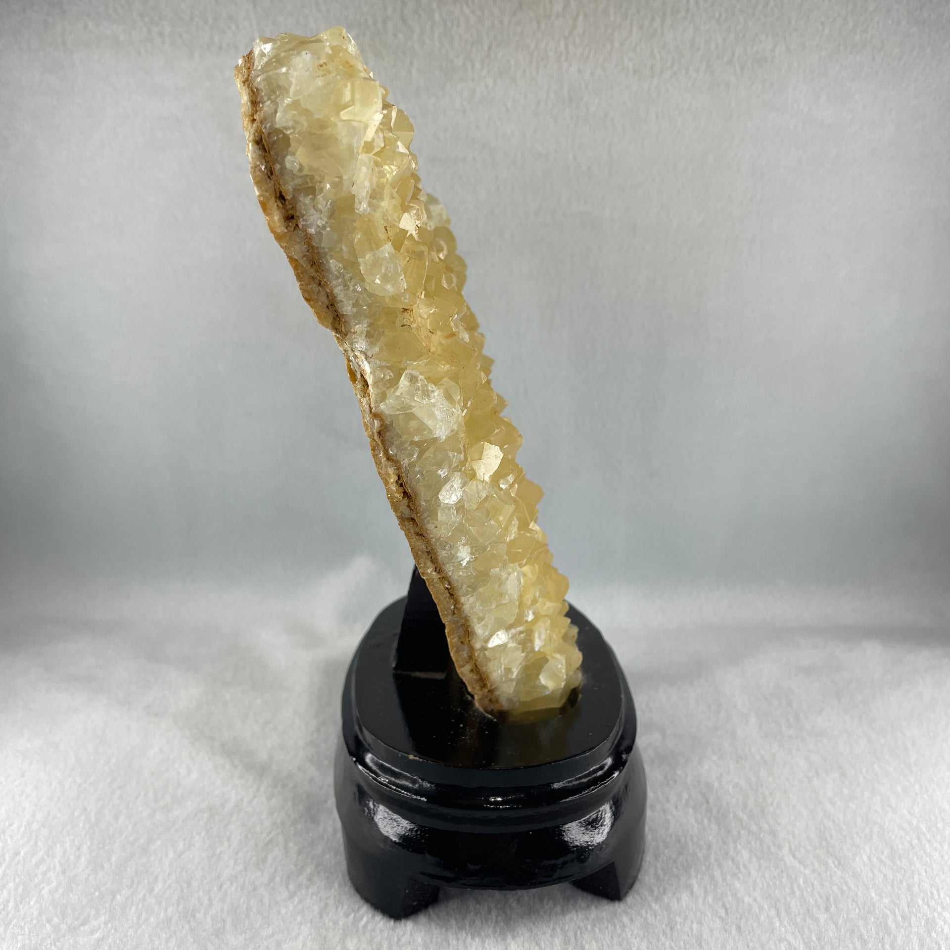 Natural Yellowish White Calcite Rough with Wooden Stand 1,246.2g 170.0 by 92.6 by 200.0mm - Huangs Jadeite and Jewelry Pte Ltd
