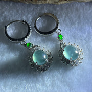 Type A icy Blueish Green Jadeite Cabochons With Crystals in S925 Sliver Earrings 4.51g 7.7 by 6.7 by 3.5mm - Huangs Jadeite and Jewelry Pte Ltd