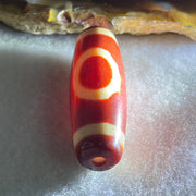 Natural Powerful Tibetan Old Oily Red White Agate One Eye Wood Element Dzi Bead Heavenly Master (Tian Zhu) 一眼木元素天珠 9.65g 37.5 by 12.9mm - Huangs Jadeite and Jewelry Pte Ltd