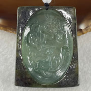 Grand Master Type A Blueish Green with Dark Brown Skin Jadeite 9 Tail Fox Pendant 41.48g 53.5 by 42.3 by 9.8mm - Huangs Jadeite and Jewelry Pte Ltd
