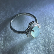 Type A Icy Light Sky Blue Jadeite Cabochon with Crystals in S925 Sliver Ring 2.55g 8.6 by 6.9 by 4.0mm - Huangs Jadeite and Jewelry Pte Ltd