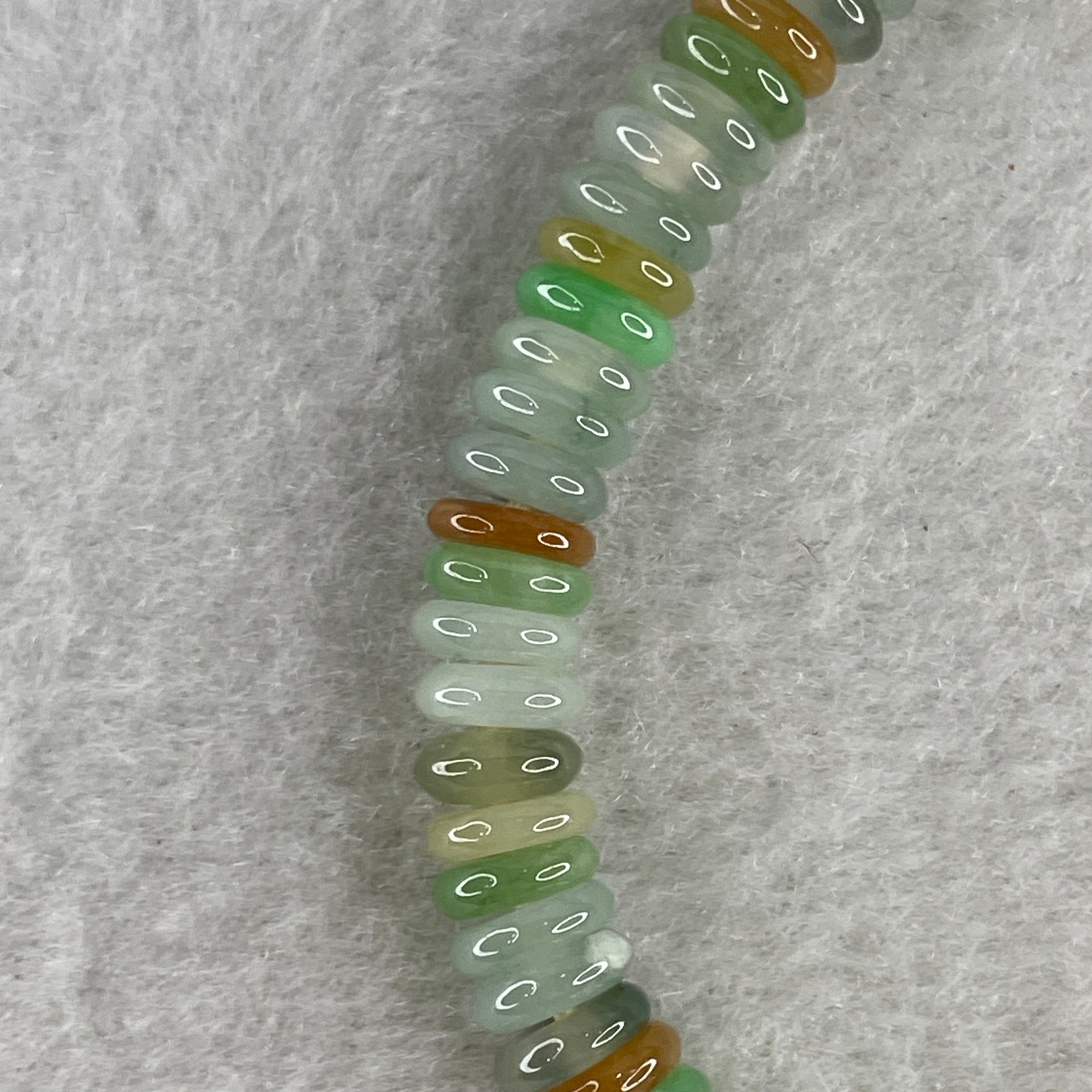 Natural Type A Muti Color Green with Yellow Blueish Green Colorless Jadeite Donut Beads Bracelet 19.89g 16cm 7.1mm 80 Pcs - Huangs Jadeite and Jewelry Pte Ltd