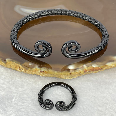 925 Sliver with Black Colour Monkey God/King Tightening Curse Bracelet and Ring Set 22.48g 13.8 by 4.8 mm / 3.44g 8.5 by 3.1 mm - Huangs Jadeite and Jewelry Pte Ltd