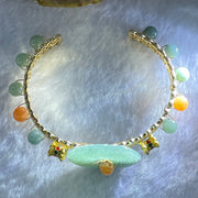 Type A Blueish Green Jadeite Floral Ping An Kou and Beads 18.64g 27.9 by 3.9mm 6.0mm 10 Beads - Huangs Jadeite and Jewelry Pte Ltd