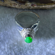 Type A Natural Apple Green Jadeite Cabochon 5.9 by 5.9 by 1.8mm Stone for Setting 9.18g (On Silver Ring Mold) US 6.3 HK 13.8 - Huangs Jadeite and Jewelry Pte Ltd
