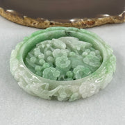 Type A Green with Faint Lavender Jadeite Deer with Ruyi and Flowers Bangle Inner Diameter 60.5mm 12.9 by 10.6mm and Pendant 58.6 by 12.9mm Total 153.67g - Huangs Jadeite and Jewelry Pte Ltd