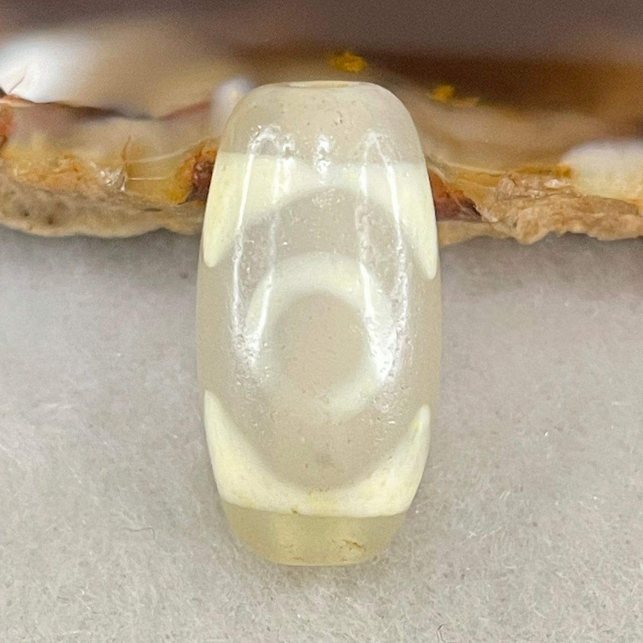 Natural Powerful Tibetan Old Oily Agate 3 Eyes Dzi Bead Heavenly Master (Tian Zhu) 三眼天诛 3.05g 19.9 by 10.4mm - Huangs Jadeite and Jewelry Pte Ltd