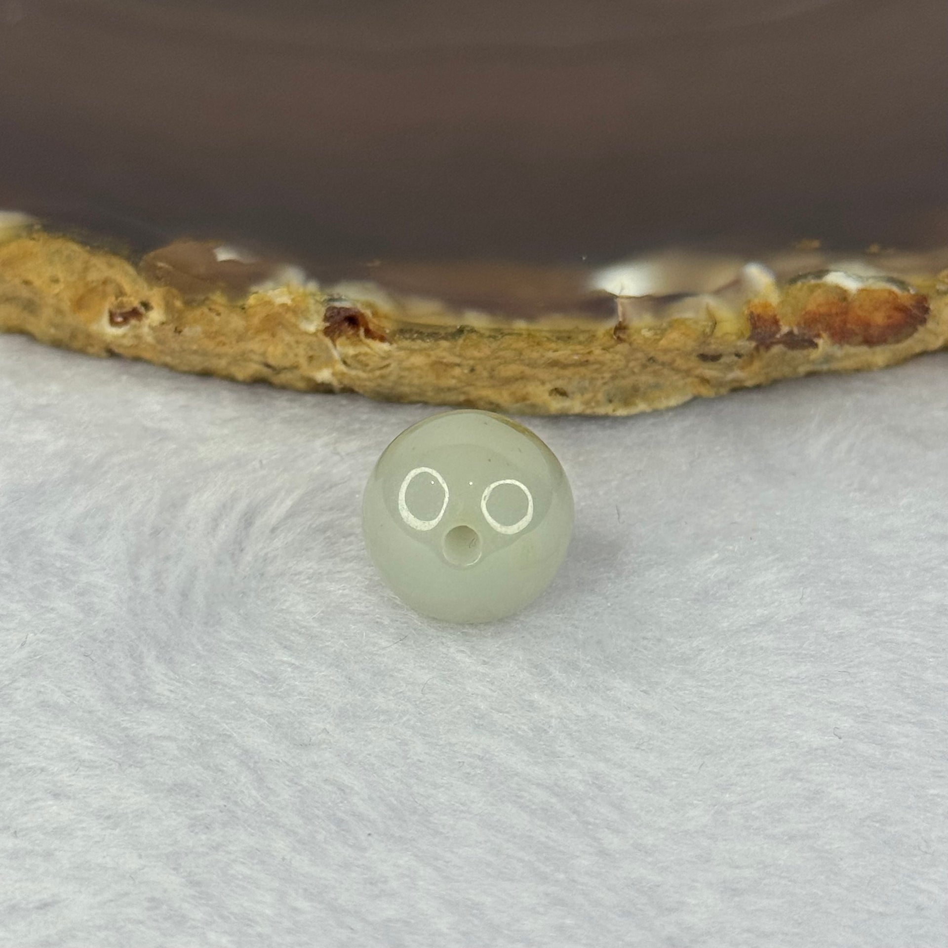 Type A Jelly Light Green with Brown Patches Jadeite Bead for Bracelet/Necklace/Earrings/Ring 4.03g 13.3mm - Huangs Jadeite and Jewelry Pte Ltd