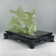 Natural Green Serpentine Twin Magpie Birds on Tree with Wooden Stand Display 792.2g L203.0 by B146.0 by H170.0 mm - Huangs Jadeite and Jewelry Pte Ltd