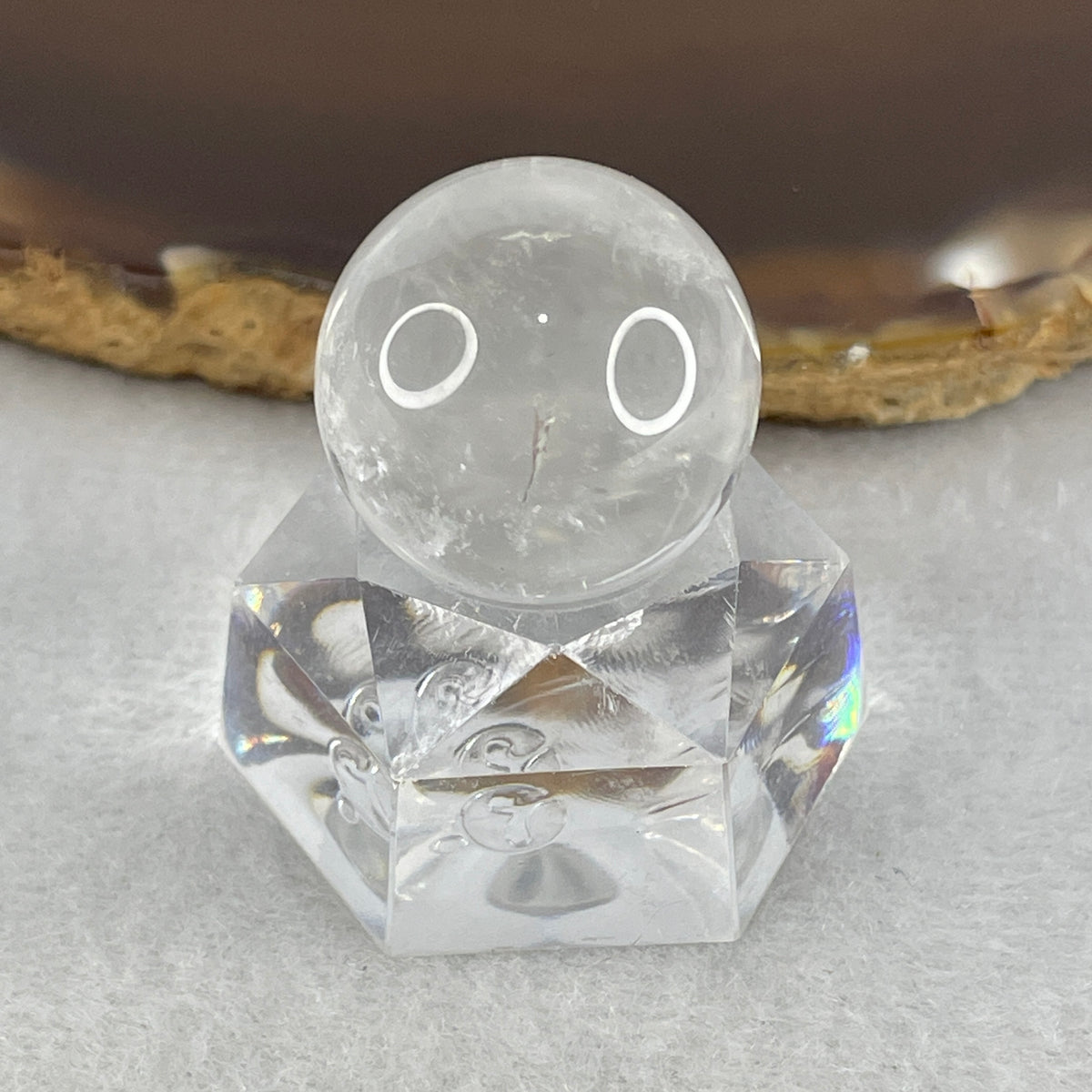 Good Grade Clear Quartz Sphere Ball with Clear Acrylic Stand | (11.75g |  20.3mm | 35.0mm Total Display Height | Crown & Third Eye Chakra Synergy, Mind Clarity & Chi Radiance Catalyst)