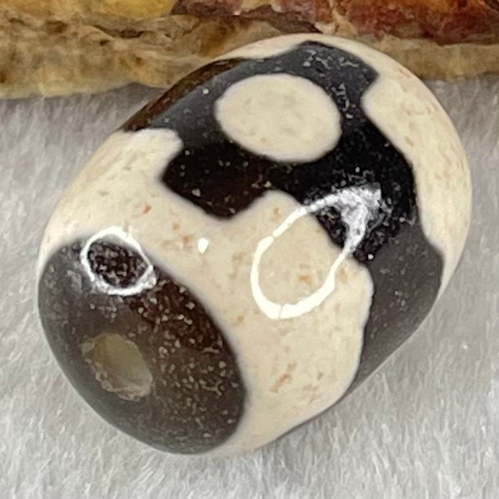 Natural Powerful Tibetan Old Oily Dark Brown With White Agate 3 Eyes Dzi Bead Heavenly Master (Tian Zhu) 三眼天诛 4.66g 17.8 by 12.9mm - Huangs Jadeite and Jewelry Pte Ltd