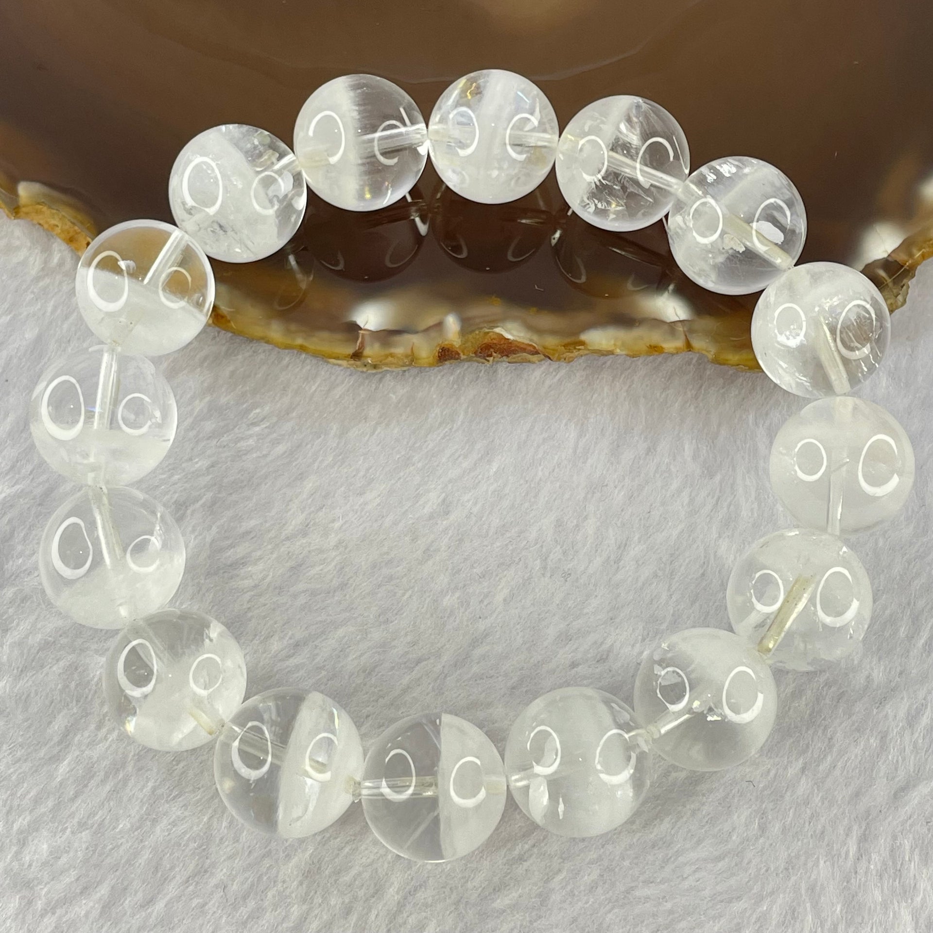 Natural White Phantom Quartz Beads Bracelet 68.81g 20cm 14.8mm 16 Beads - Huangs Jadeite and Jewelry Pte Ltd