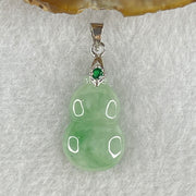 Natural Type A Semi Icy Light Green with Apple Green Piao Hua Flora Jadeite Calabash Hulu Pendant in Stainless Steel Clasp 2.44g 21.0 by 13.8 by 4.9mm - Huangs Jadeite and Jewelry Pte Ltd