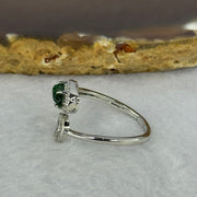 Type A Icy Green Omphasite Jadeite Peapod and Leave with Crystals in S925 Sliver Ring (Adjustable Size) 1.87g 9.1 by 4.1 by 2.5mm - Huangs Jadeite and Jewelry Pte Ltd