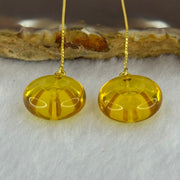Natural Golden Yellow Amber Ping An Kou Donut Silver in Gold Color Earrings 2.36g 15.0 by 6.7mm - Huangs Jadeite and Jewelry Pte Ltd