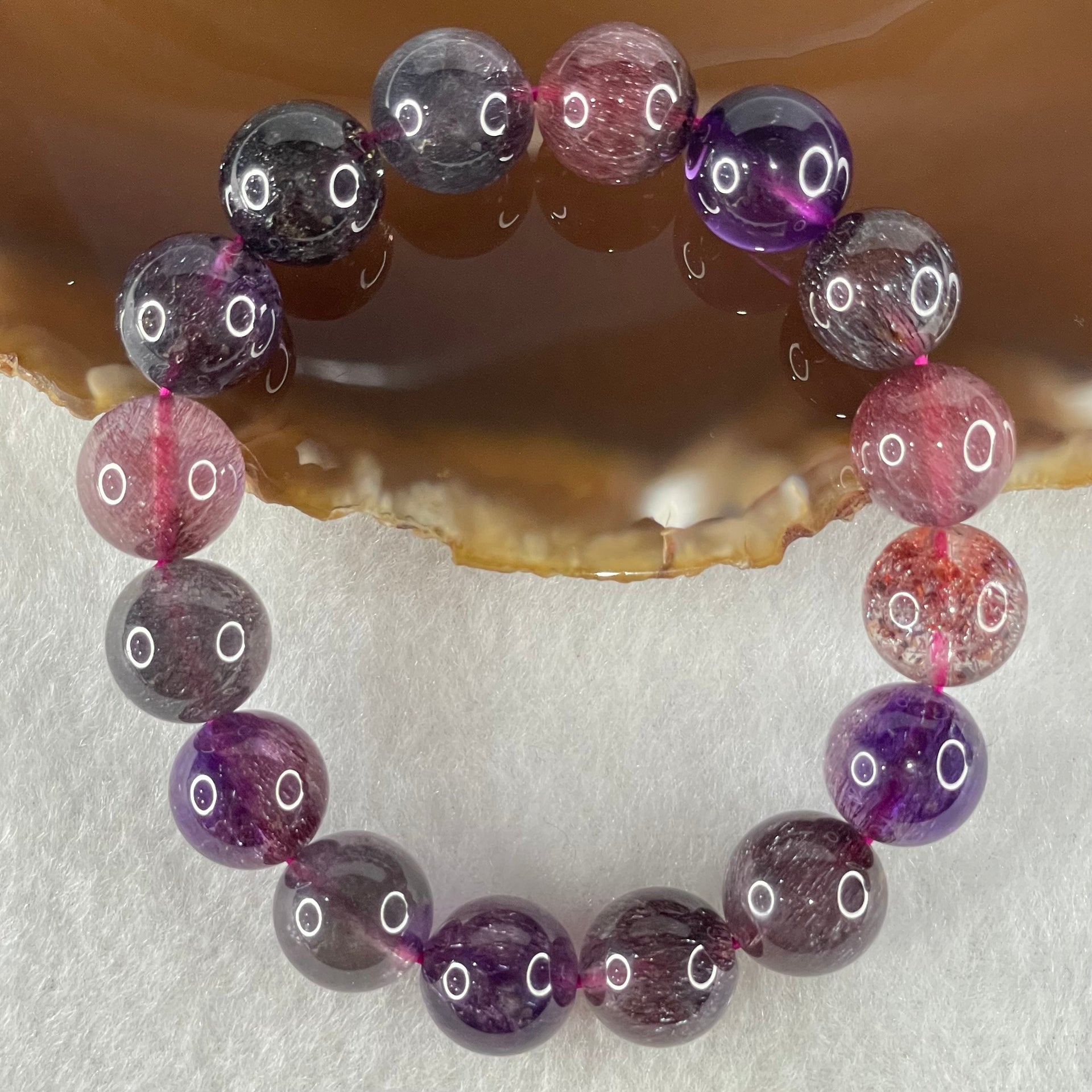 Very Good Grade Natural Blackcurrant Super 7 Beads Bracelet 35.17g 15.5cm 11.8mm 16 Beads - Huangs Jadeite and Jewelry Pte Ltd