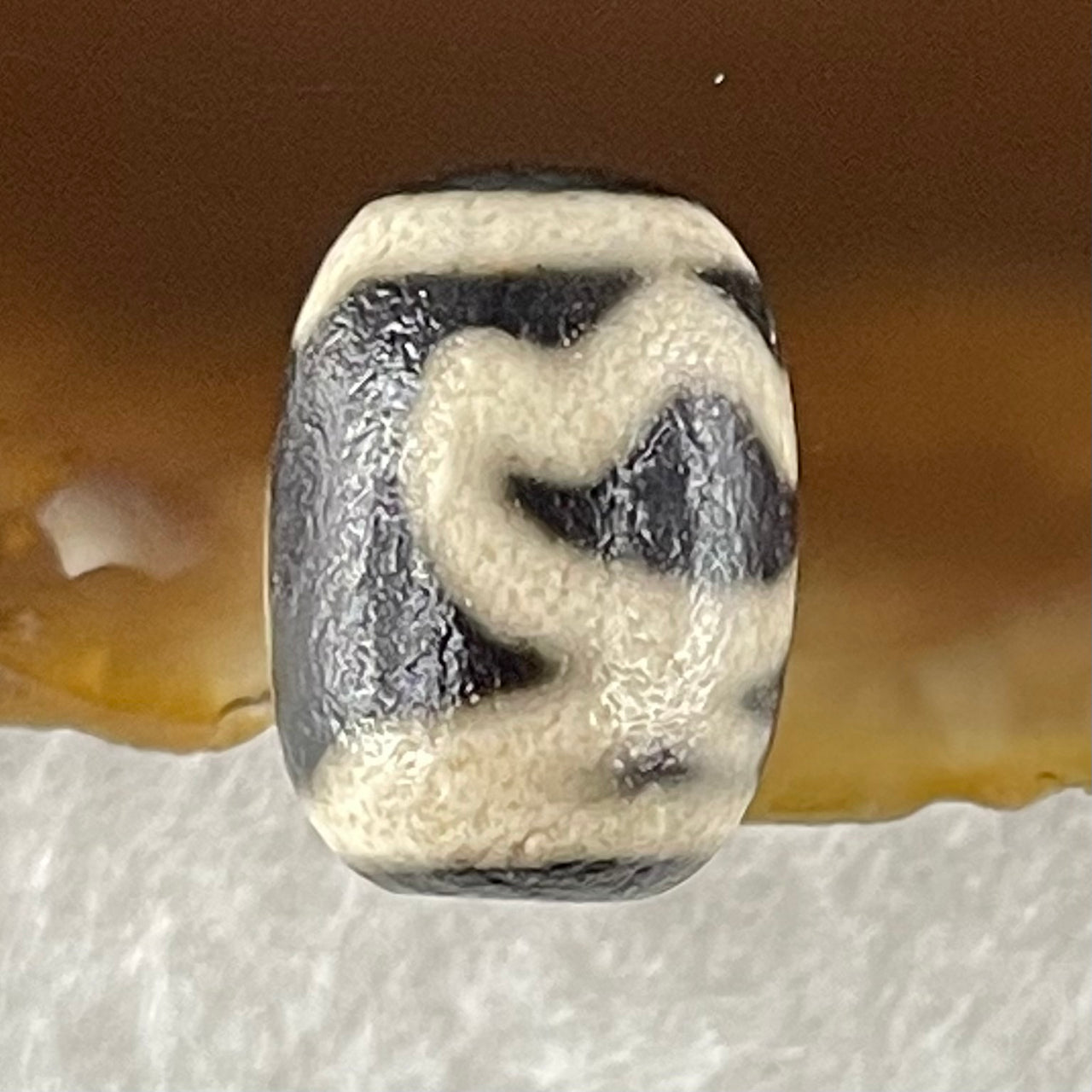 Natural Powerful Tibetan Old Oily Agate Double Lotus Dzi Bead Heavenly Master (Tian Zhu) 莲花天珠 2.13g 13.9 by 10.1mm - Huangs Jadeite and Jewelry Pte Ltd