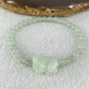 Type A Light Blueish Green Jadeite Beads with Faint Lavender Green Male Pixiu Charm Bracelet 13.83g 16.5cm 5.4mm 32 Beads 20.0 by 15.6 by 10.0mm - Huangs Jadeite and Jewelry Pte Ltd
