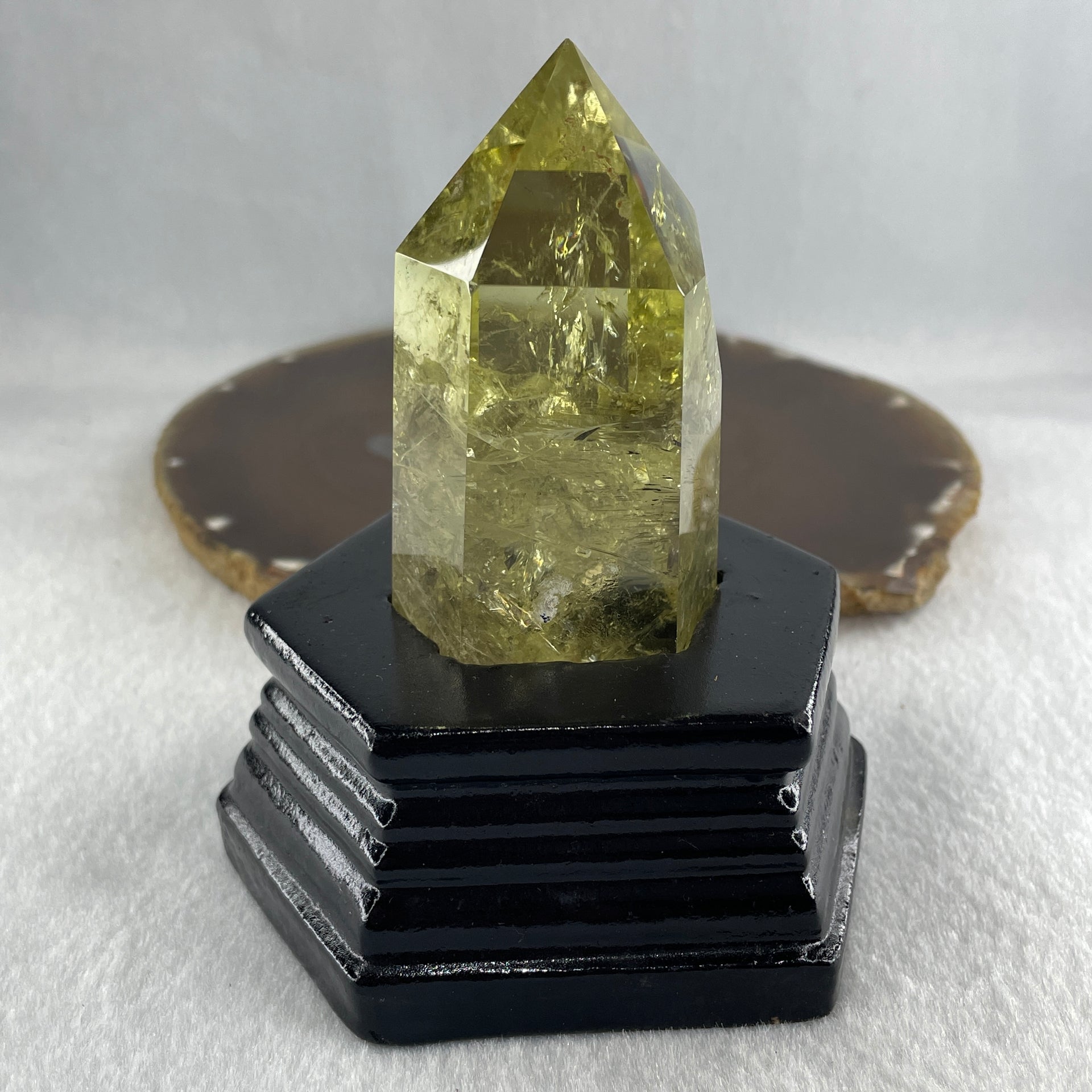 High Grade Natural Citrine Tower with Wooden Stand Display 270.15g 87.0 by 78.0 by 109.2mm - Huangs Jadeite and Jewelry Pte Ltd