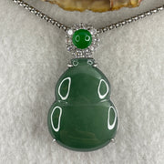 Natural Type A Omphacite Green Jadeite Hulu Necklace in S925 Silver | (16.65g | 58cm S925 | 27.5 x 21.1 x 3.0mm | Health, Abundance & Negative Energy Absorber, Feng Shui Prosperity & Longevity Necklace) - Huangs Jadeite and Jewelry Pte Ltd