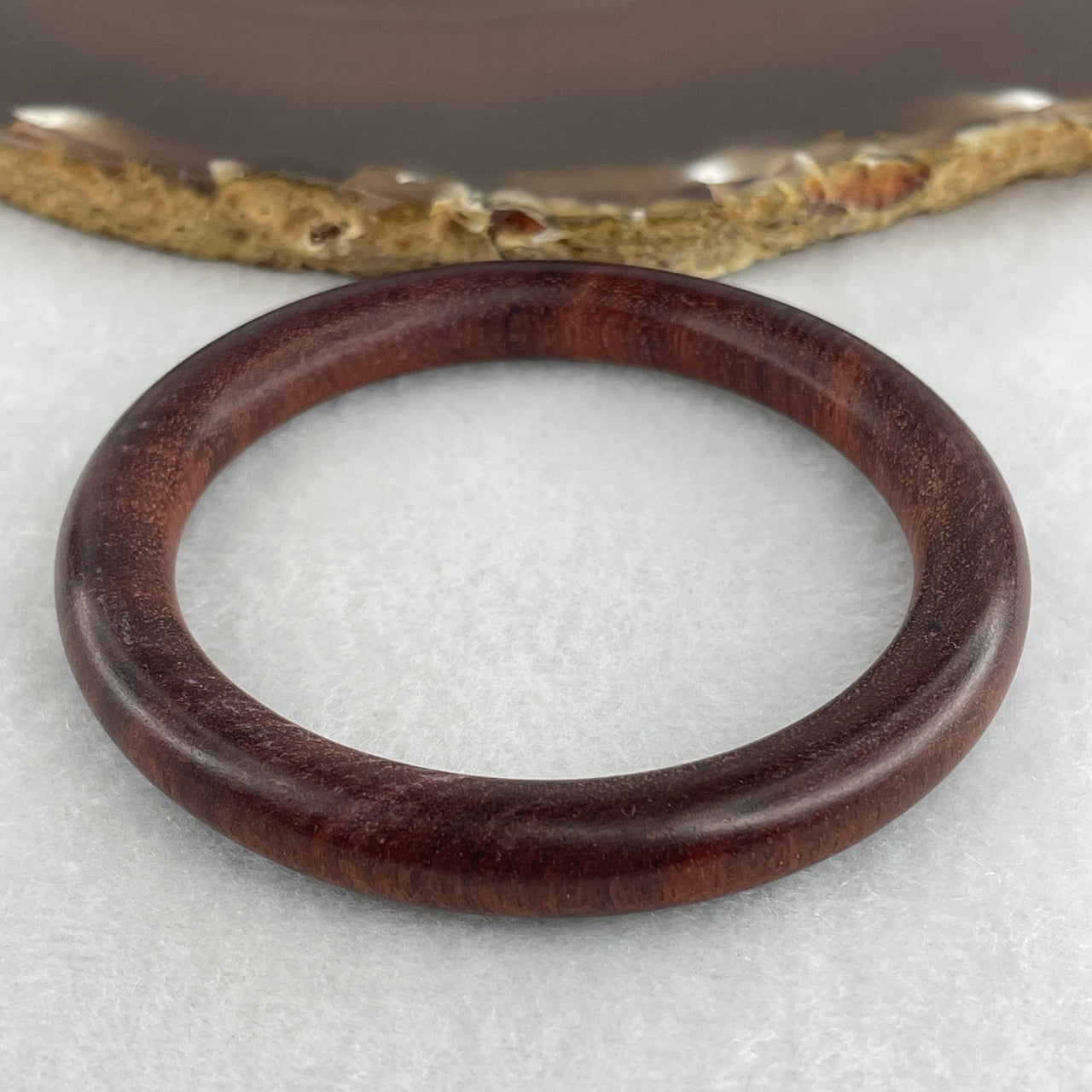 Natural Blood Red Rosewood Full Round Bangle | Hand-Polished Crimson Timber Yuan Bao Wood Bangle (9.63g | Inner Diameter 54.2mm | 8.5 x 8.5mm)