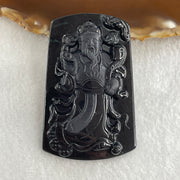 Type A Opaque to Partial Translucent Black Omphacite Jadeite Cai Shen Ye God of Fortune Pendant 26.80g 62.8 by 40.0 by 7.5mm - Huangs Jadeite and Jewelry Pte Ltd