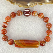 Natural Carnelian Agate Beads Bracelet 40.57g 19cm 36.6 by 10.6mm, 10.6mm 1 Pcs, 6.4mm 14 Beads - Huangs Jadeite and Jewelry Pte Ltd