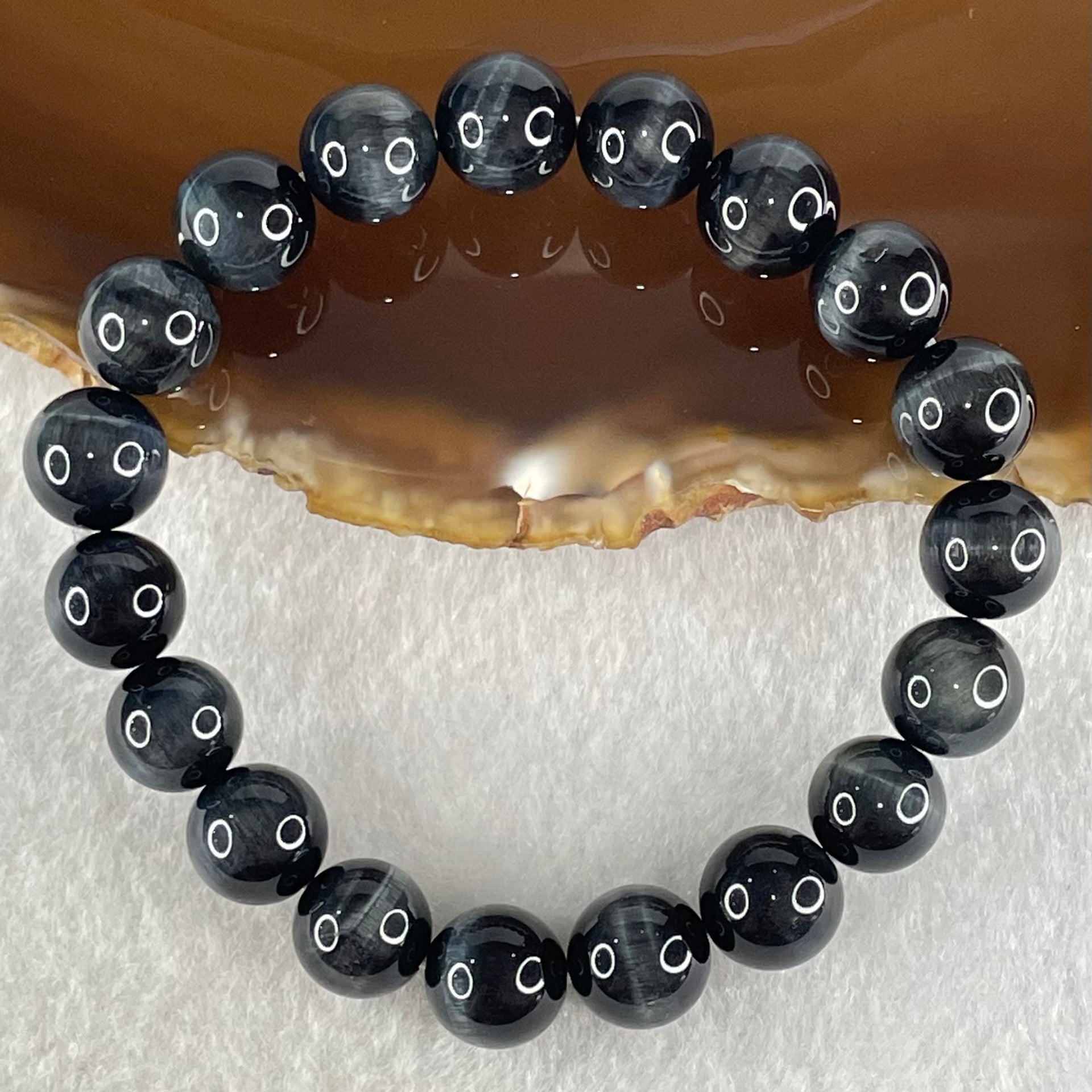 Natural Blue Tiger Eye Quartz Beads Bracelet 25.80g 15.5cm 10.1mm 19 Beads - Huangs Jadeite and Jewelry Pte Ltd