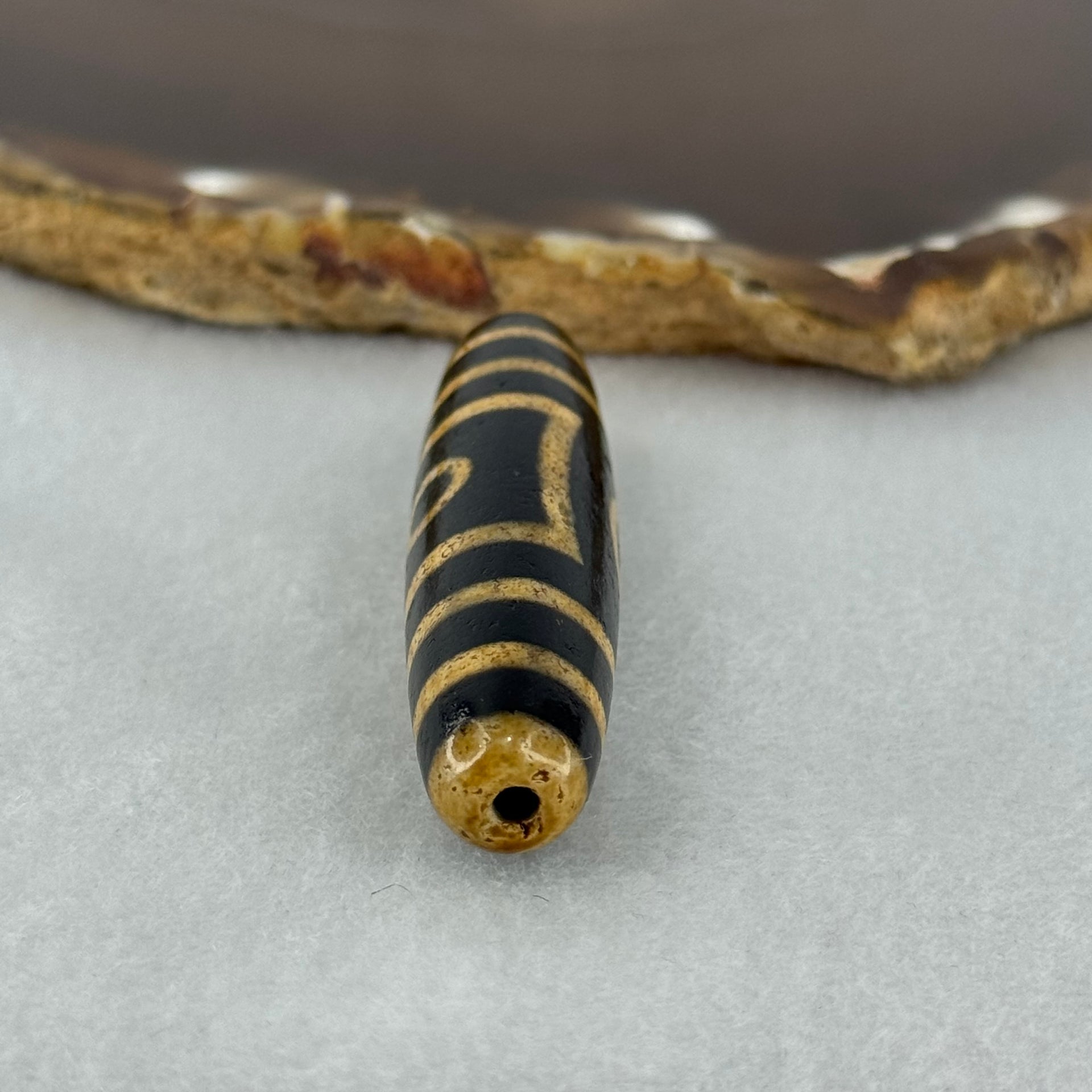 Natural Powerful Tibetan Old Oily Agate 2 Eyes Dzi Bead Heavenly Master (Tian Zhu) 二眼天诛 13.93g 54.8 by 12.9mm - Huangs Jadeite and Jewelry Pte Ltd